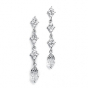 USABride Silver Swarovski Crystal Dangle Earrings, Bridal Drop Earrings 1328 S