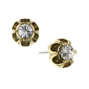 Bellissimo Flower Brass and Crystal Stud Earrings