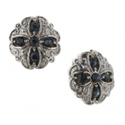 Bellissimo Silver Antiqued Blue Crystal Stud Earrings