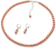 USABride Peach Pearl & Rhinestone 2-Piece Jewelry Set, Necklace & Earrings 1363 PC