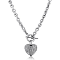 BERRICLE Silvertone Puffed Heart Pendant Toggle Necklace