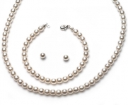 USABride Three Piece Simulated Pearl Necklace, Ivory Bracelet & Earring Set 502