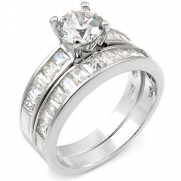 Sterling Silver Cubic Zirconia CZ Wedding Engagement Ring Set Sz 6