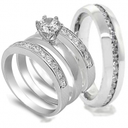 4 pcs His and Hers STAINLESS STEEL wedding engagement ring set (Size Men's 10 Women's 5)