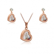 Fashion Plaza 18k Gold Plated Heart Pendant Multi Color Crystals Earring and Necklace Jewelry Set S78