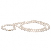 AAA Quality, 7.5-8.0 mm 35-inch White Freshwater Pearl Necklace, 14k White Gold Clasp