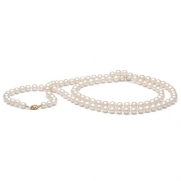 AAA Quality, 7.5-8.0 mm 35-inch White Freshwater Pearl Necklace, 14k Yellow Gold Clasp