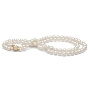 AAA Quality, 8.5-9.5 mm Double-Strand White Freshwater Pearl Necklace, 14k Yellow Gold Clasp