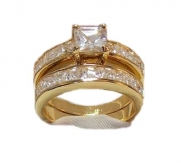 Yellow Gold Plated Wedding Engagement Ring Set Stainless Steel (10)