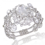 Wedding Silver-Tone Flower Vine Art Deco Clear Austrian Crystal Bracelet