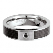 6mm Tungsten Carbide Ring w/ Black Diamond stone W/ Black Carbon Fiber InlayMens Wedding Band Ring (MENS TUNGSTEN CARBIDE DESIGNER RING, 8)