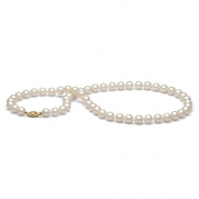 AAA Quality, 7.5-8.0 mm White Freshwater Pearl Necklace, 16-inch, 14k White Gold Clasp