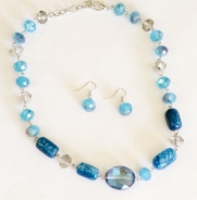 Shades of Blue - Faceted Crystal and Agate Look Necklace & Bracelet Set