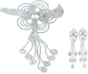 Silver Tone Flower Choker Bridal Necklace Earrings 2-pcs Set-s40