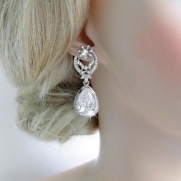 Lover's Gift Bridal Silver-Tone Flower Leaf Dangle Earrings Clear CZ Austrian Crystal