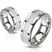Matching Stainless Steel White Carbon Fiber Rings His & Hers Ring Set Wedding Bands Engagement Rings