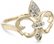 XPY 14k Yellow Gold Fleur-de-Lis Diamond-Accent Ring, Size 7
