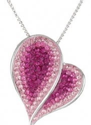 Carnevale Sterling Silver and Pink Swarovski Elements Heart Pendant Necklace, 18