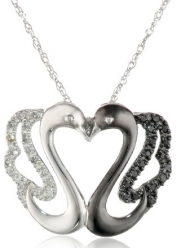 XPY 10k Gold Black and White Swan Couple Diamond Pendant Necklace, 18