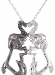XPY 10k Gold Black and White Elephant Couple Diamond Pendant Necklace, 18