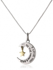 Two-Tone Sterling Silver with Yellow Gold Flashed I Love You To The Moon and Back Moon and Star Pendant Necklace, 18