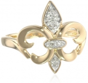 XPY 14k Yellow Gold Fleur-de-Lis Diamond Ring (.03 ct, I-J Color, I2 Clarity), Size 6