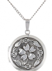Sterling Silver Round Embossed Antique Finish Locket Necklace, 20
