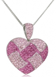 Carnevale Sterling Silver and Pink Quilted Heart Pendant Necklace with Swarovski Elements, 18