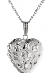 Sterling Silver Engraved Flowers Heart Locket Pendant, 18