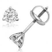 1/4 Carat 3 Prong Martini Round Diamond Stud Earrings in 14k White Gold(HI, I2-I3, 0.25 carat)