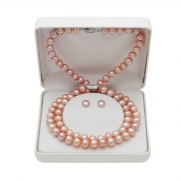 .925 Silver 18 7-8mm Pink Freshwater Pearl Necklace, Bracelet & Earrings Set