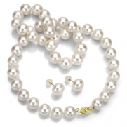 14k Yellow Gold 10-11mm White Hand-pick Genuine Cultured Freshwater Pearl Necklace 18 and Stud Earring Jewelry Set.