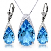 14k 18 White Gold Blue Topaz Drop Necklace and Earrings Set