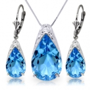 14k 22 White Gold Blue Topaz Drop Necklace and Earrings Set