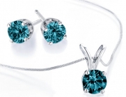 Blue Diamond Necklace and Earring Set 1/2 Carat (ctw) in 14K White Gold