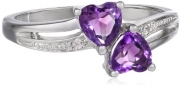 Sterling Silver Diamond-Accented Amethyst Heart Ring (0.02 cttw, I-J Color, I1-I2 Clarity), Size 8