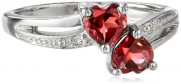 Sterling Silver Diamond-Accented Garnet Heart Ring (0.02 cttw, I-J Color, I1-I2 Clarity), Size 7