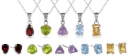 Sterling Silver Peridot, Garnet, Amethyst, Blue Topaz and Citrine Stud Earrings and Pendant Necklace s Individually-Boxed Set