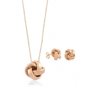 18 Karat Rose Gold Over Sterling Silver Love Knot Earrings And Necklace Set