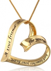 Sterling Silver with Yellow Gold Flashed A True Friend Reaches For Your Hand But Touches Your Heart Open Heart Pendant Necklace, 18