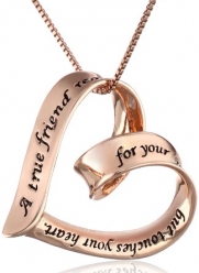 Sterling Silver with Rose Gold Flashed A True Friend Reaches For Your Hand But Touches Your Heart Open Heart Pendant Necklace, 18