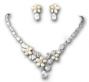 Silver-tone Freshwater Pearl Cubic Zirconia Bridal Necklace Earrings Set