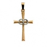 14K Yellow Gold 20.00X14.00 Mm Two Tone Cross Pendant With Wedding Bands