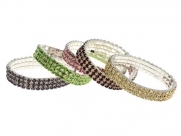 Imixlot Set of 5Pcs 3-row Multicolor Rhinestone Stretch Bracelet Silver Tone Lady Party Wedding Jewelry Color Randomly