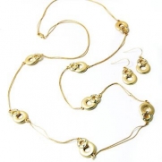 Long Matte Gold String Necklace and Earring Set