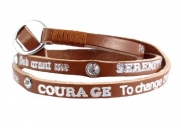 Serenity Prayer Wrap Bracelet - Genuine Leather with Inset Crystals - Wraps 3 times Around ~ Brown (FB358)