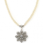 Bridal Simulated Pearl Crystal Snowflake Pendant Necklace