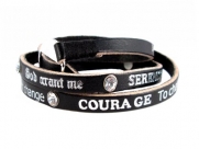 Serenity Prayer Wrap Bracelet - Genuine Leather with Inset Crystals - Wraps 3 times Around ~ Black (FB359)