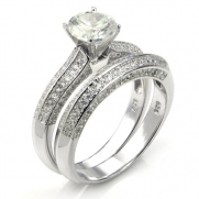 Sterling Silver Cubic Zirconia 1.8 Carat tw Round Cut CZ Pave Wedding Engagement Ring Set, Nickel Free Sz 9