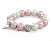Formal Pink, Mauve & White Faux Pearl and Silver Rhinestone Stretch Bracelet